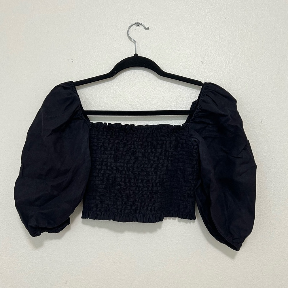 Reformation Black Puff Sleeve Top